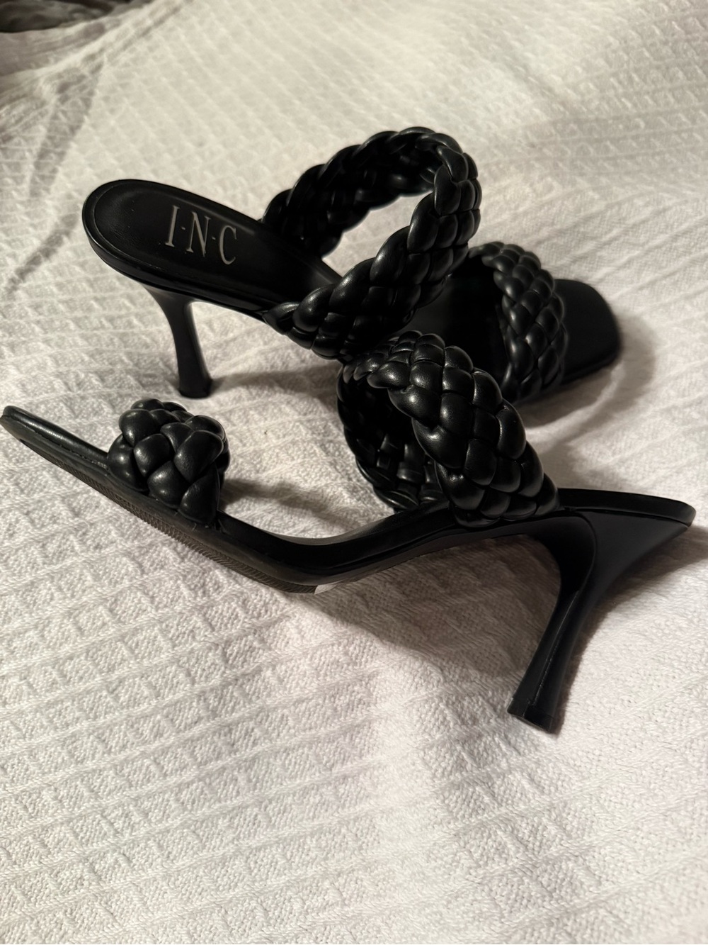 INC International Concepts Black Braided Strap Heeled Sandals